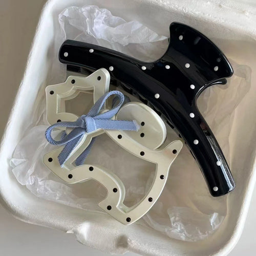 2Pcs/Set Vintage Blue Polka Dot Red Bow Hair Clip Shark Claw Clamp