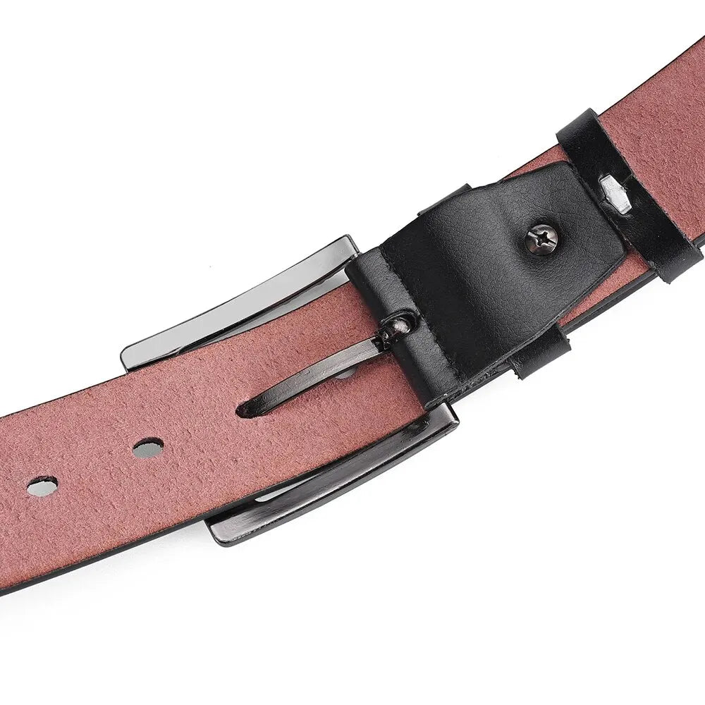 Genuine Leather For Men's High Quality Buckle Jeans Cowskin Casual