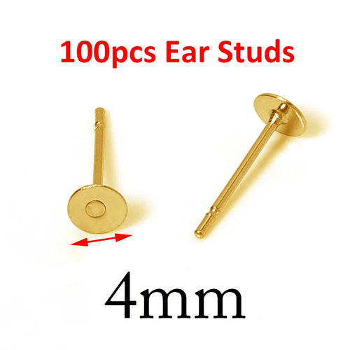 100pcs Gold Stainless Steel 3-8mm Flat Head Stud Earrings DIY Round
