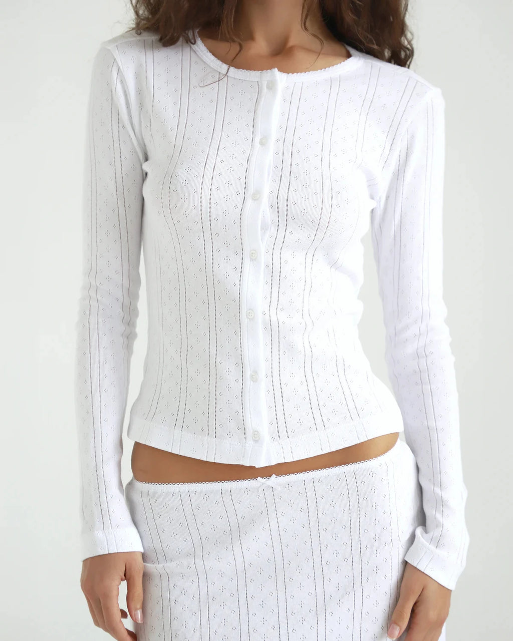 Cou French-Style Hollow-Out Vertical Striped Knit Cardigan,