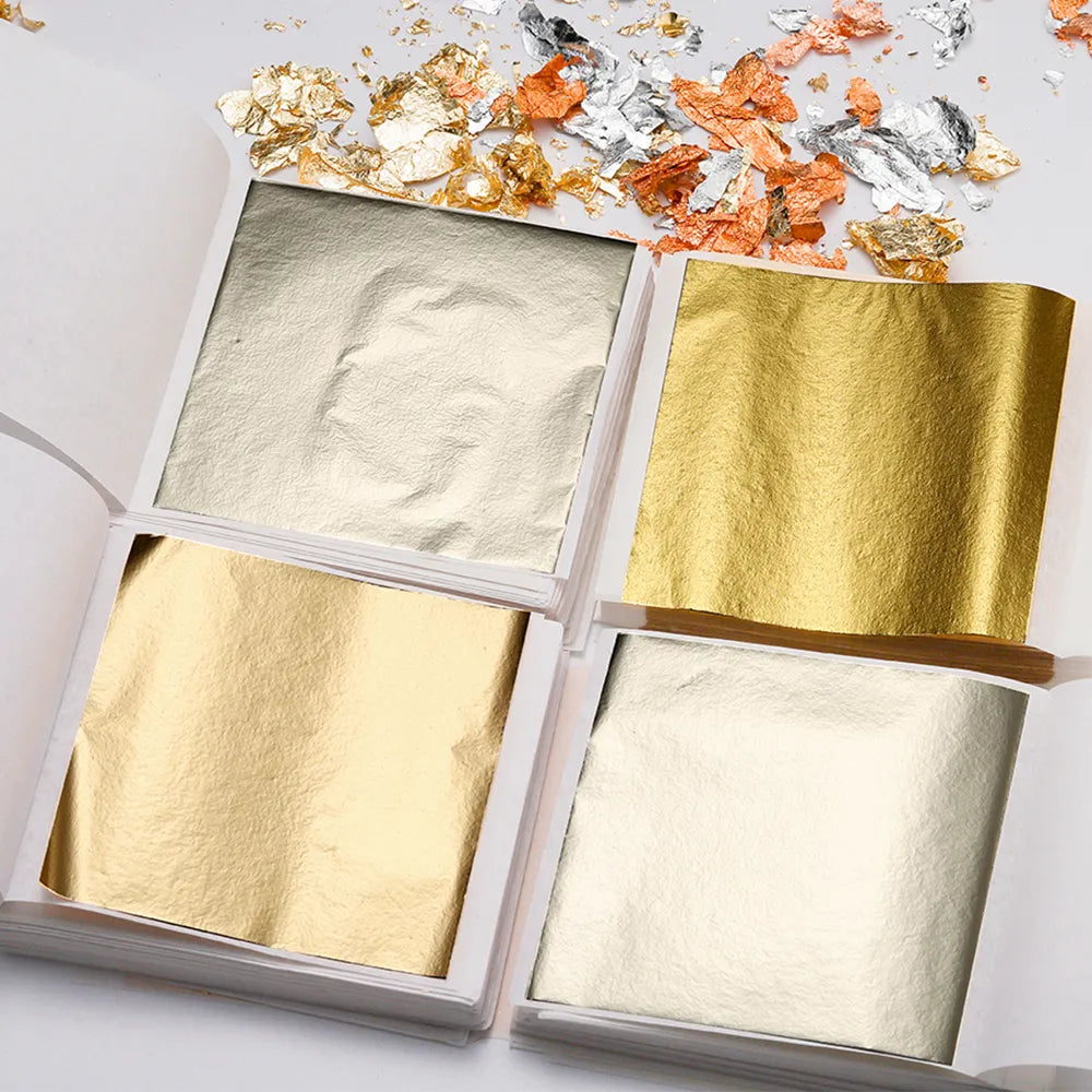 100sheets Imitation Gold Foil Paper Leaf Gilding DIY Epoxy Resin