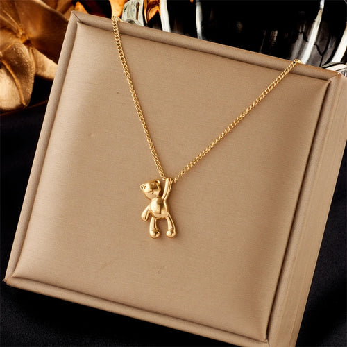 XIYANIKE 316L Stainless Steel Necklace Bear Pendant Chain Accessories
