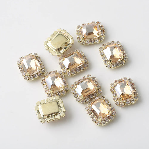 12X14mm 10Pcs Rectangular Diamond Inlaid Four Hole Claw Diamond DIY