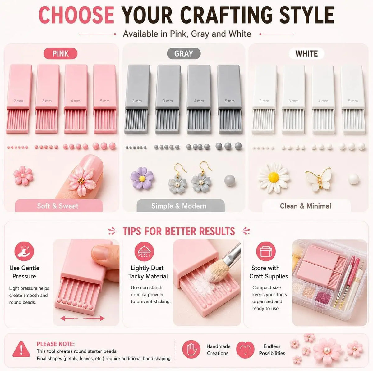 4PCS 3D Print Clay Gel Ball Maker Tool, Nail Art Bead Roller for 3D