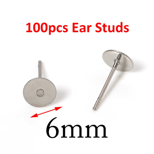 100pcs Gold Stainless Steel 3-8mm Flat Head Stud Earrings DIY Round