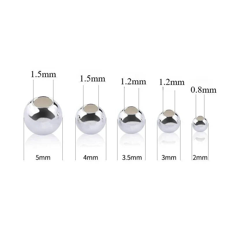 Genuine 925 Sterling Silver Round Beads Spacer Beads Jewelry Making