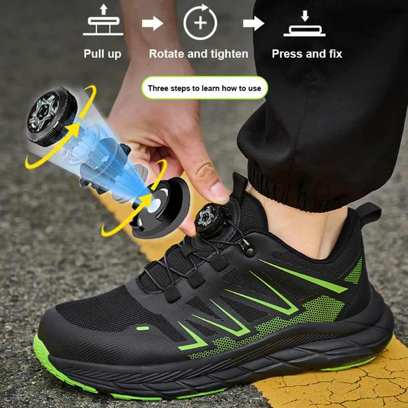 Rotating Button Work Shoes for Men Steel Toe Work Safety Shoes