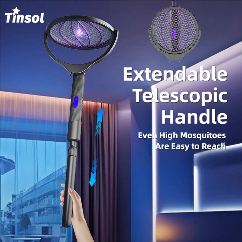 TINSOL Retractable Electric Mosquito Racket Rechargeable Rotating-Head