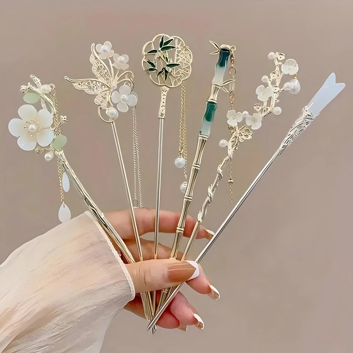 1/6pcs Elegant Chinese Style Tassel Hair Stick Traditional Floral