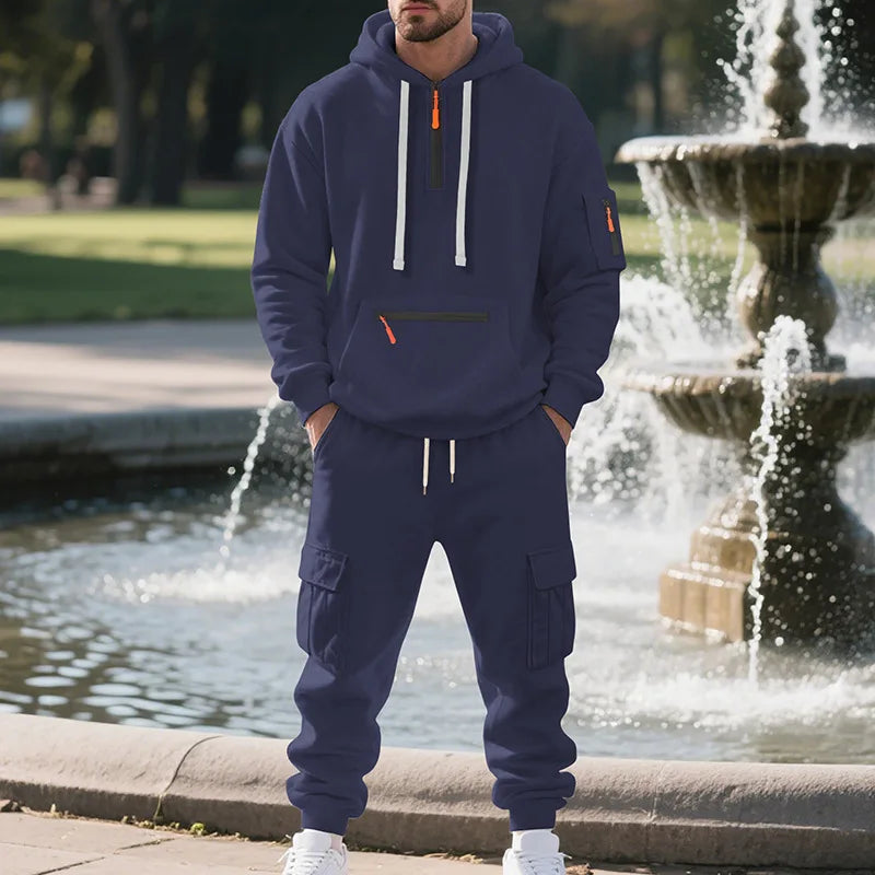 New Men's Winter Thick Fleece-Lined Casual Sports Suit - Loose Fit