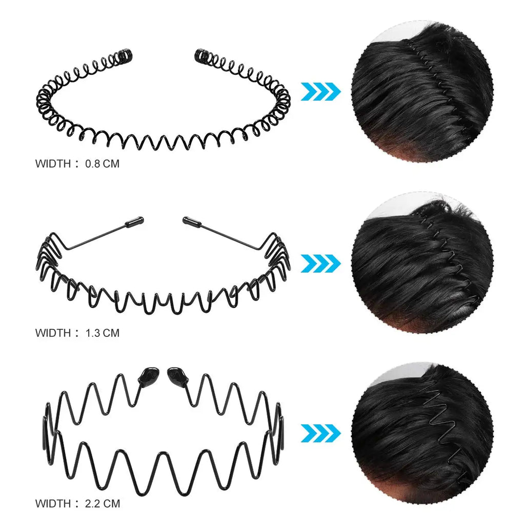 Unisex Black Elastic Non Slip Simple Metal Headbands For Men Women