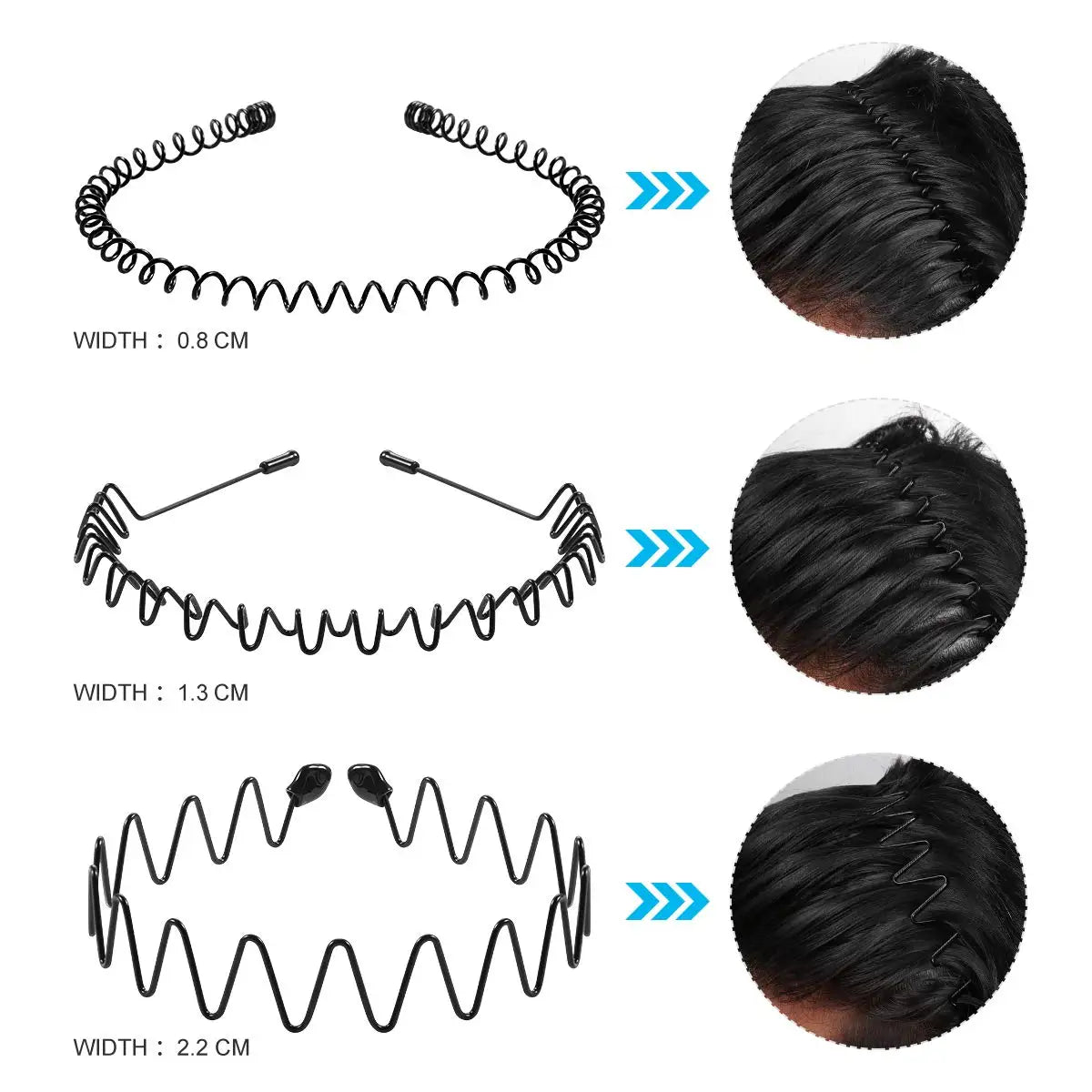 Unisex Black Elastic Non Slip Simple Metal Headbands For Men Women