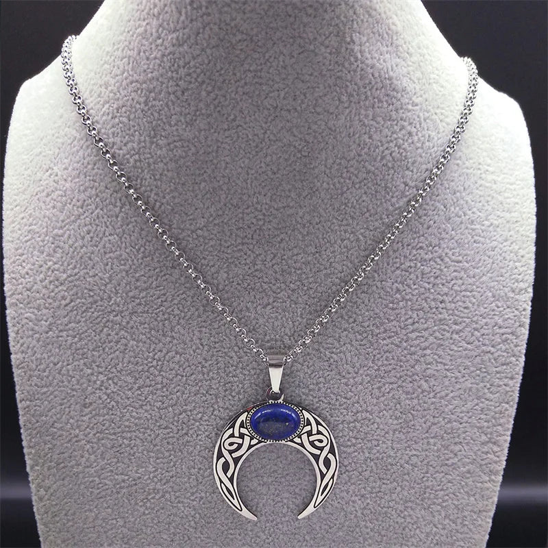 Vintage Crescent Moon Knot Pendant Necklaces for Women Stainless Steel