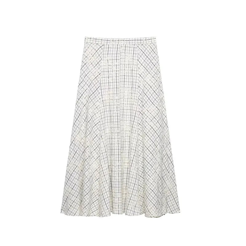 TFAFXY 2026 Summer Bow Plaid Embroidered Blouse Women Sets A-line Midi