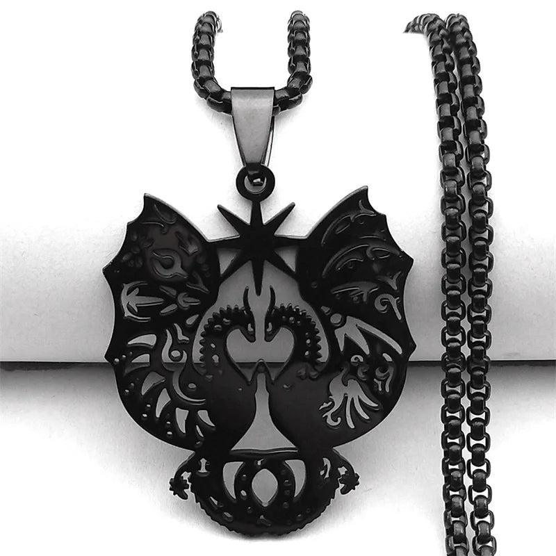 Retro Gothic Dragon Wing Star Pendant Necklace for Male Stainless