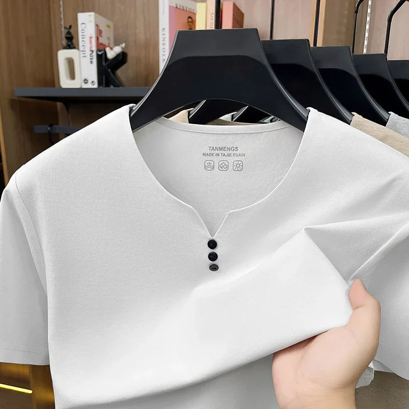 Mens Henley Neck T Shirts Short Sleeve Casual Soft Breathable