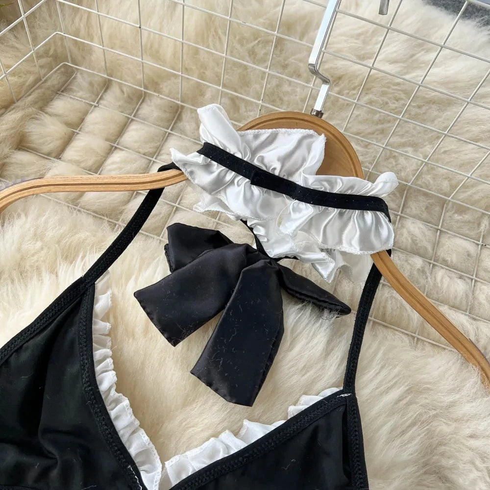 Women's Sexy Bow Lace-Up Sensual Dress Set Fashion Uniform - Trendy