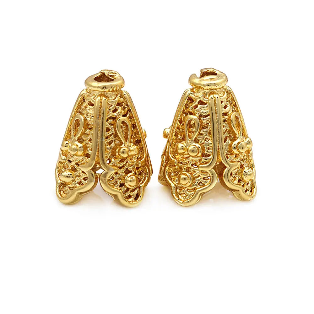 10PCS 18K Gold Color Brass Speaker Shape Beads Caps High Quality Diy
