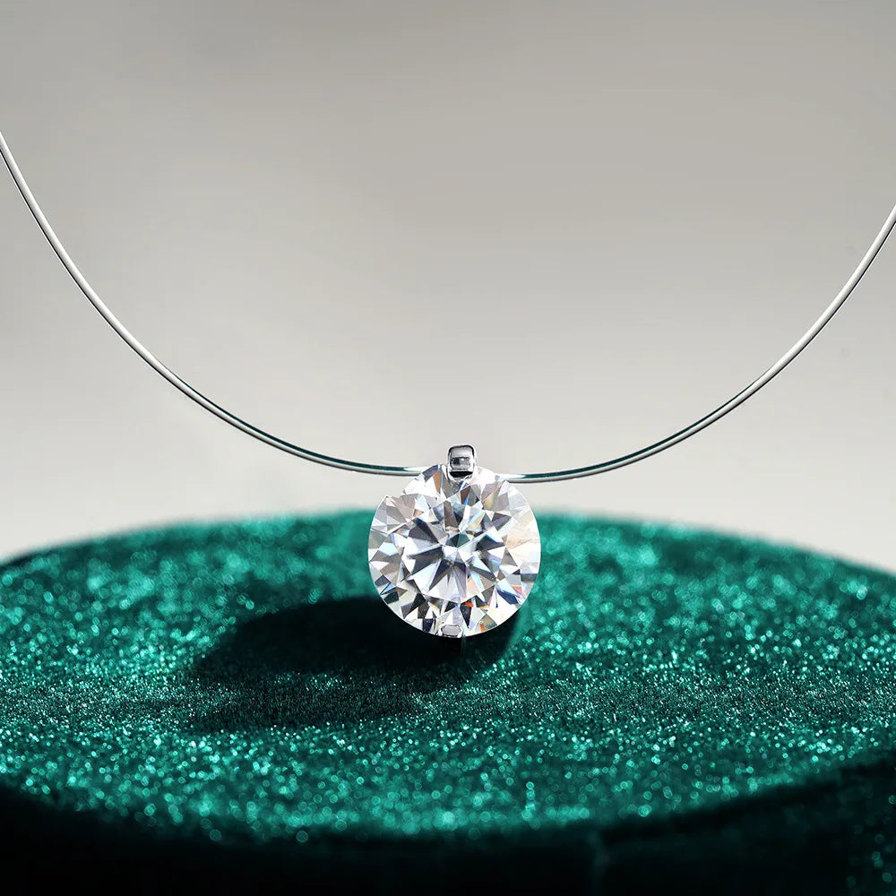 925 Silver Invisible Chain Pendant Necklace Rhinestone Choker de Prata