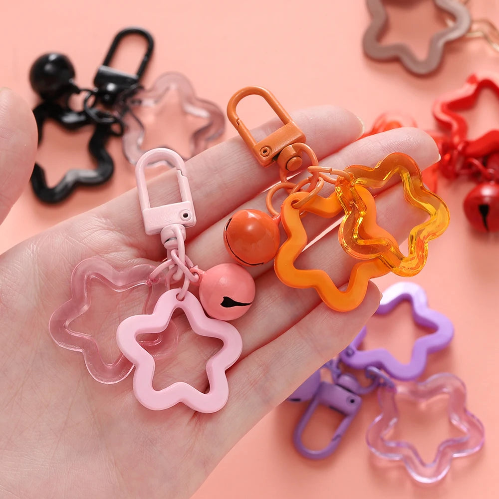 1pc Acrylic Star Keychains with Small Bell Shaped Hollow Pentagram