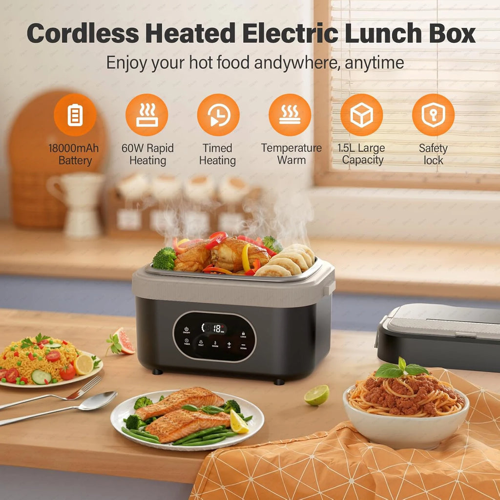 Gison 1.5L Electric Heated Lunch Box for Adults 60W Heated with Temp