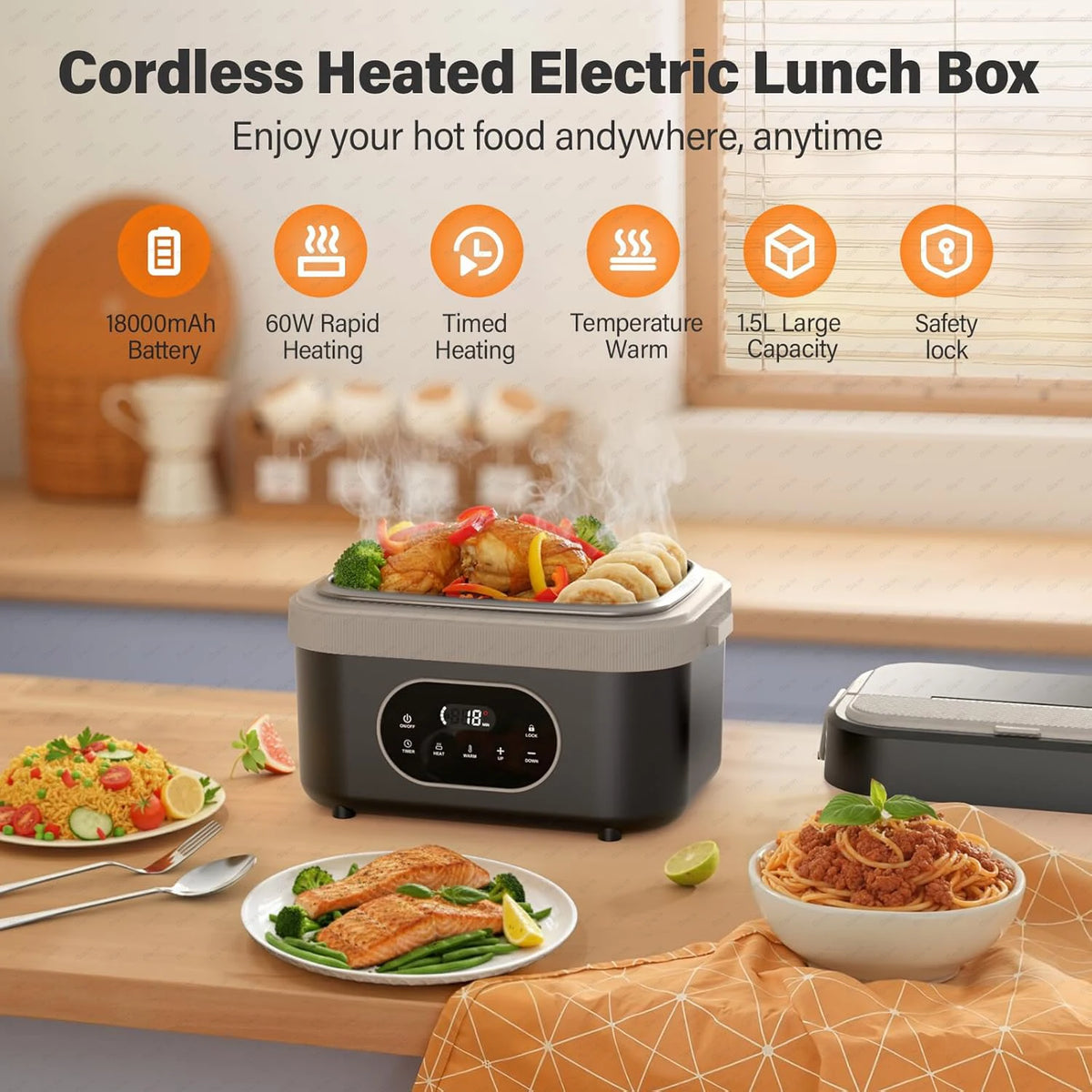 Gison 1.5L Electric Heated Lunch Box for Adults 60W Heated with Temp