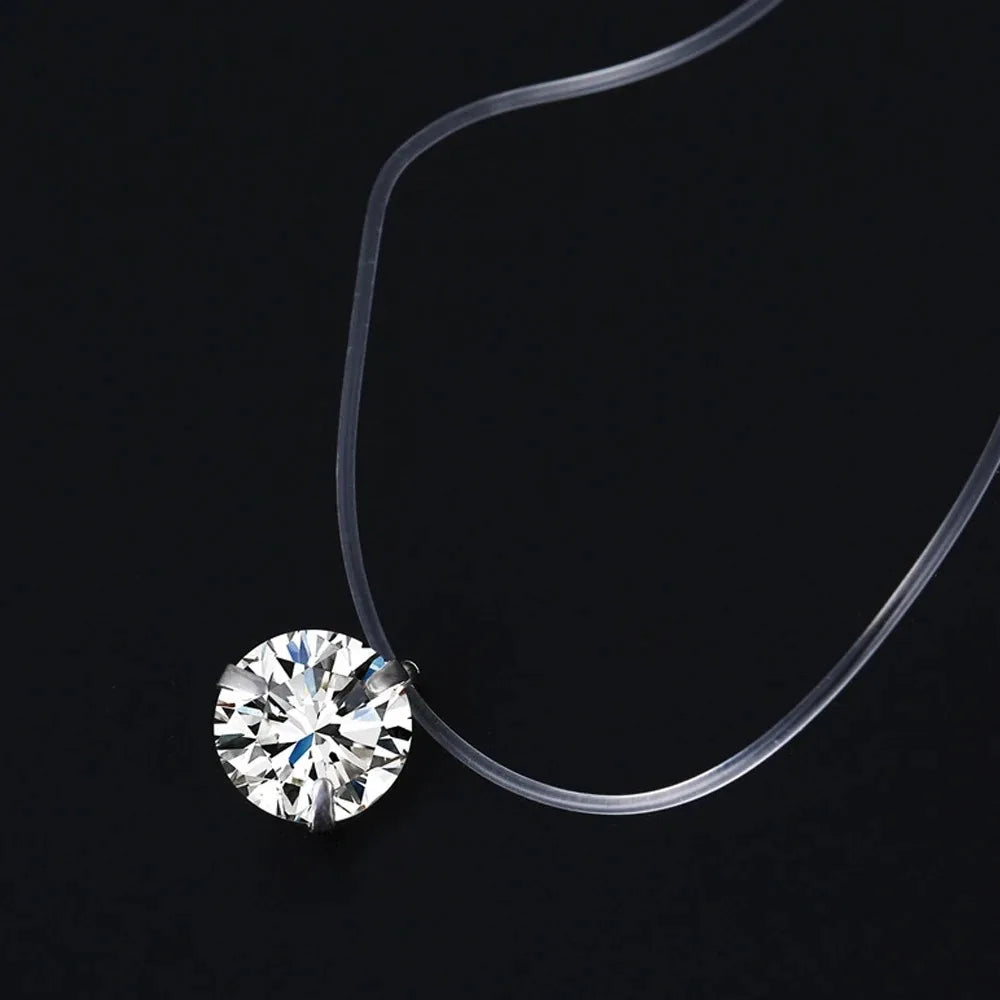 Hot Female Transparent Fishing Line Necklace Silver Color Invisible