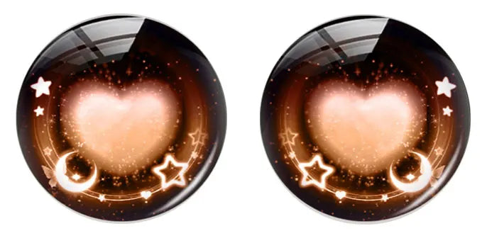 5pairs/lot Round Brown Heart Eyes Pupils Photo Glass Cabochon Cartoon