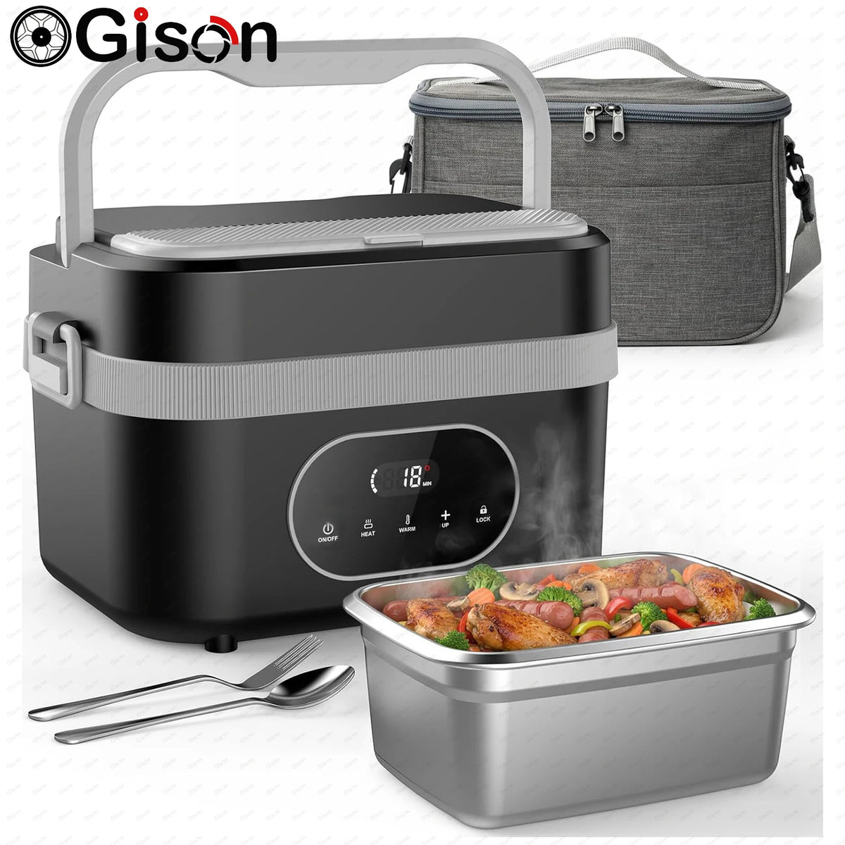 Gison 1.5L Electric Heated Lunch Box for Adults 60W Heated with Temp