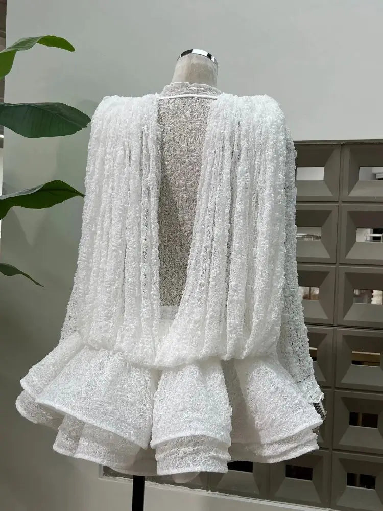 Chic Sheer Three Pieces Mini Dresses For Women Sexy O Neck Long Sleeve