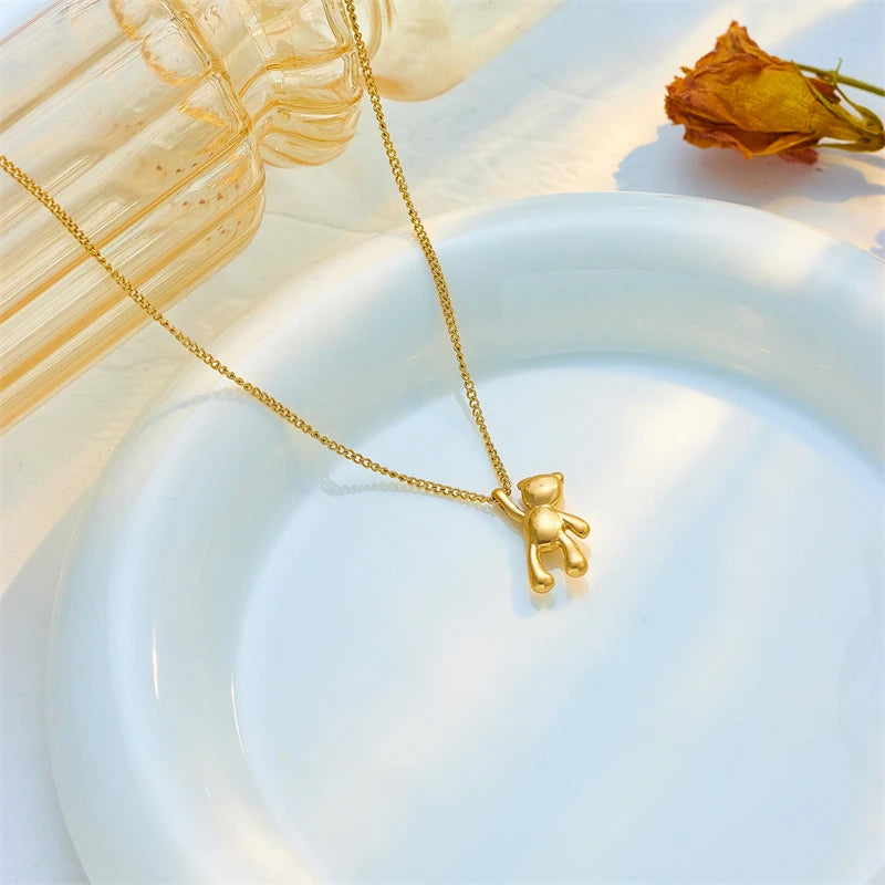 XIYANIKE 316L Stainless Steel Necklace Bear Pendant Chain Accessories