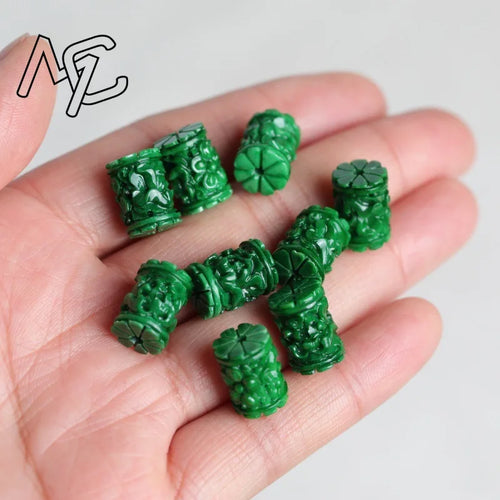 3pc Natural A Green Jade Dry Cyan Carving Beads DIY Bracelet Bangle