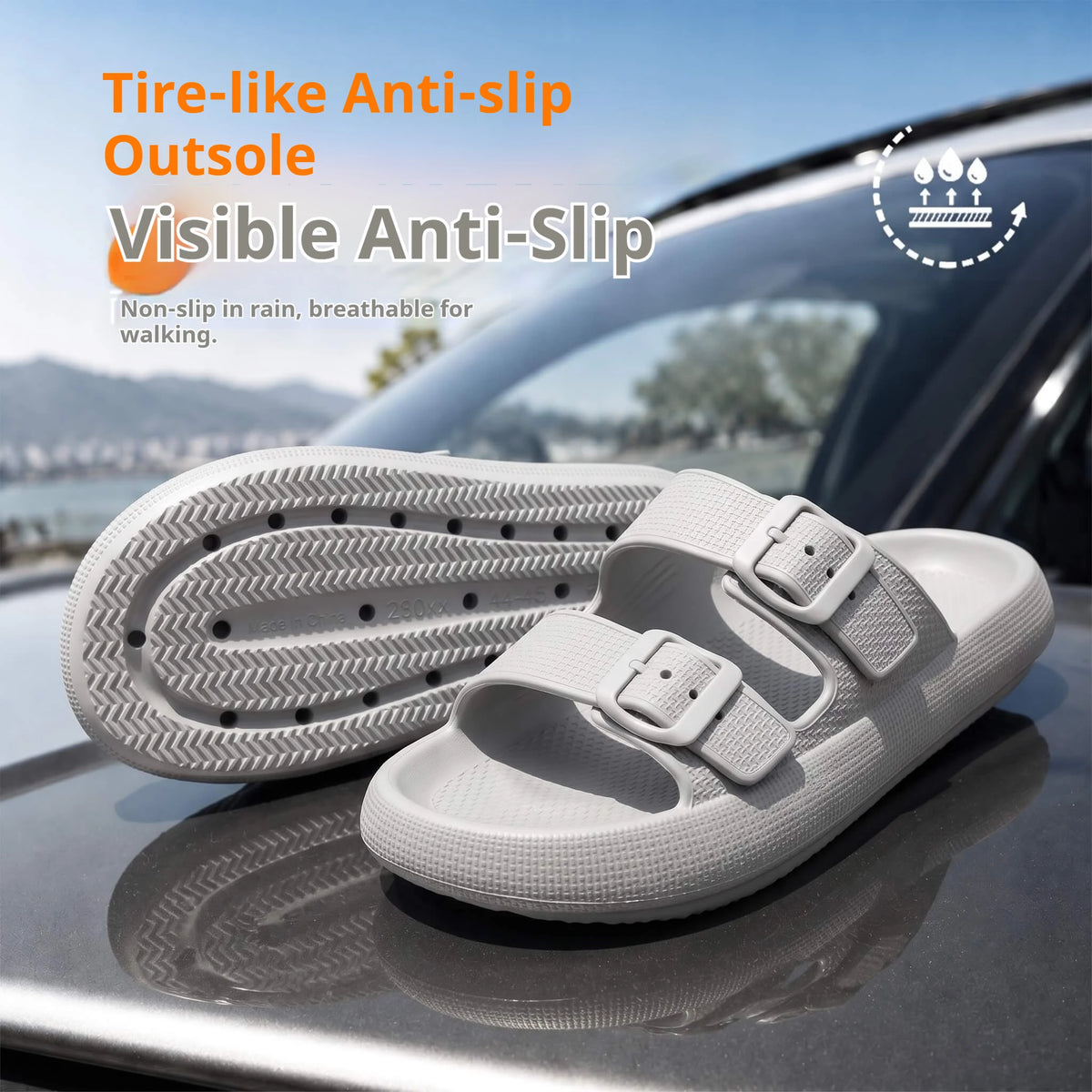 Men Adjustable Double Buckle Slides Sandals EVA Cloud Soft Thick