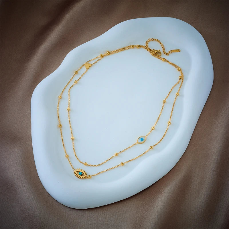 XIYANIKE 316L Stainless Steel Necklace Eye Double Chain Accessories