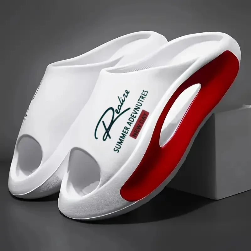 Lightweight EVA men's slide | Black and white cartoon design, exposed