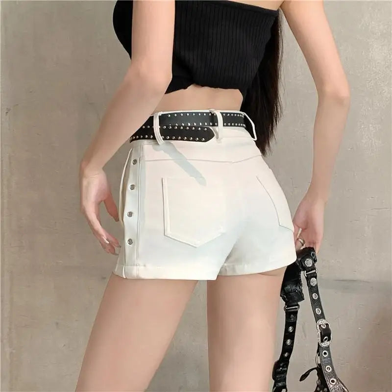 Sexy Black Studded Denim Shorts Women 2025 Y2K High Waist Hot Pants,