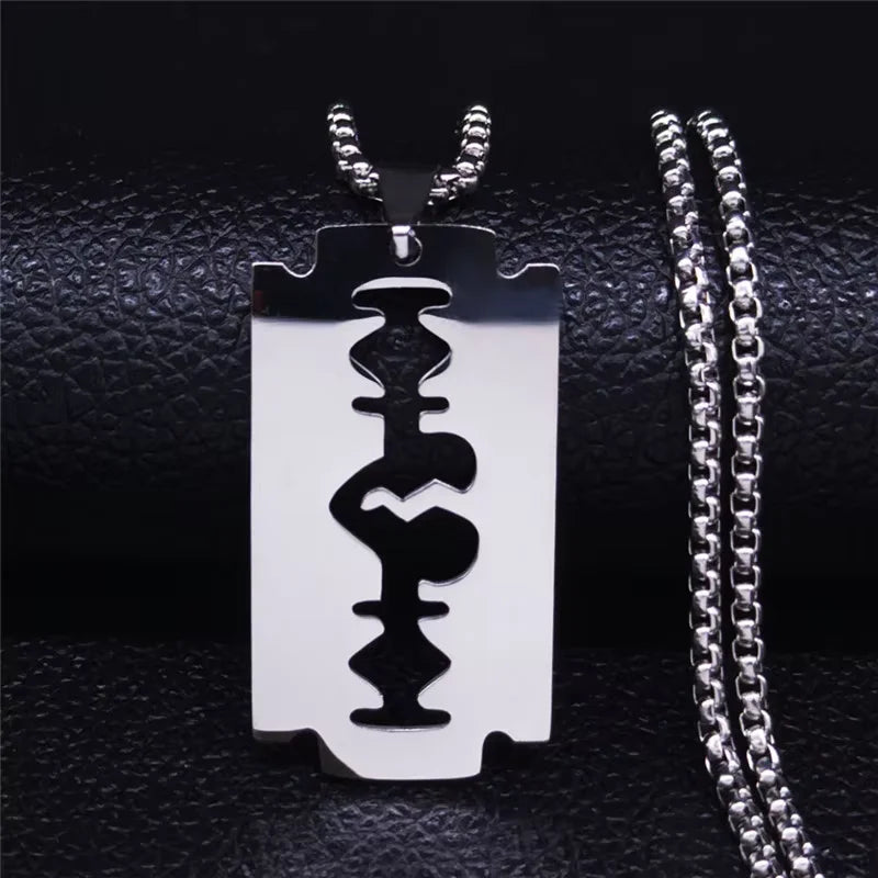 Gothic Blade Razor Pendant Necklaces Men Black Color Stainless Steel