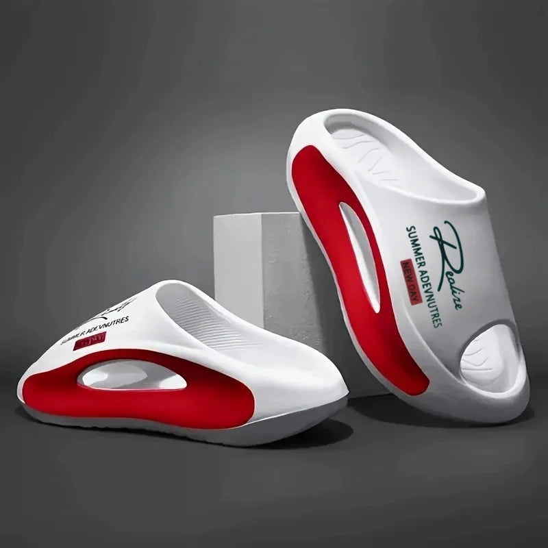 Lightweight EVA men's slide | Black and white cartoon design, exposed
