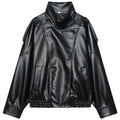 HXAO New Arrival Women's Bomber Jacket Leather Black Jackets Cropped