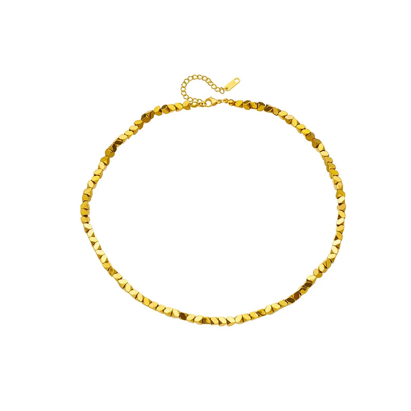 DIEYURO 316L Stainless Steel Gold Color Geometric Overlay Necklace For