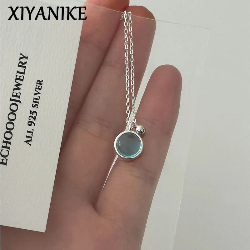 XIYANIKE Summer Blue Crystal Pendant Necklace For Women Girl Luxury
