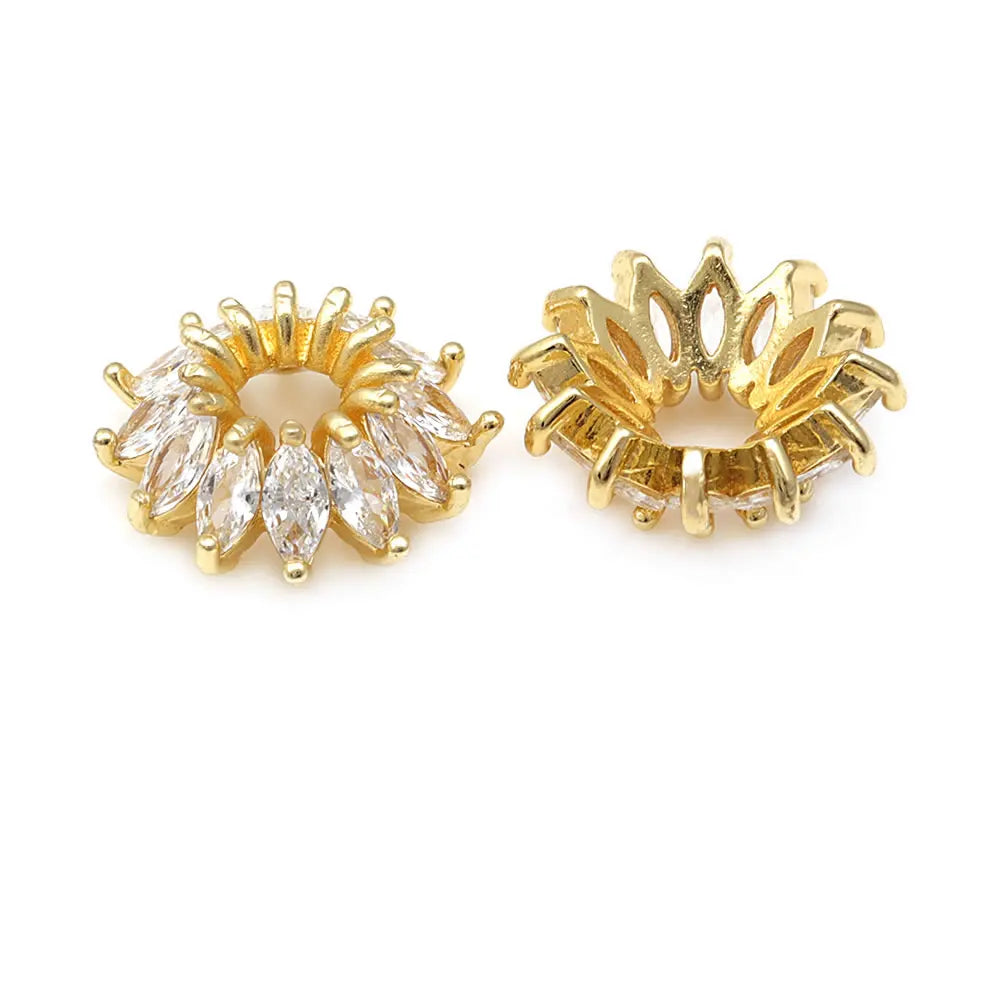 18K Gold Color Brass and Zircon Flower Beads Caps Jewelry Earrings