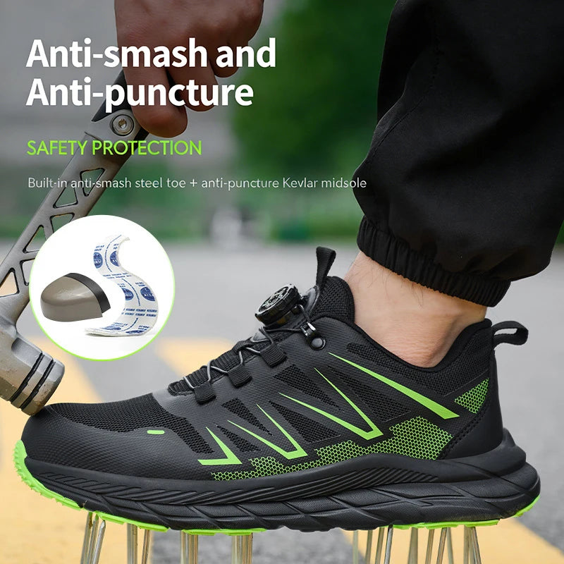 Rotating Button Work Shoes for Men Steel Toe Work Safety Shoes