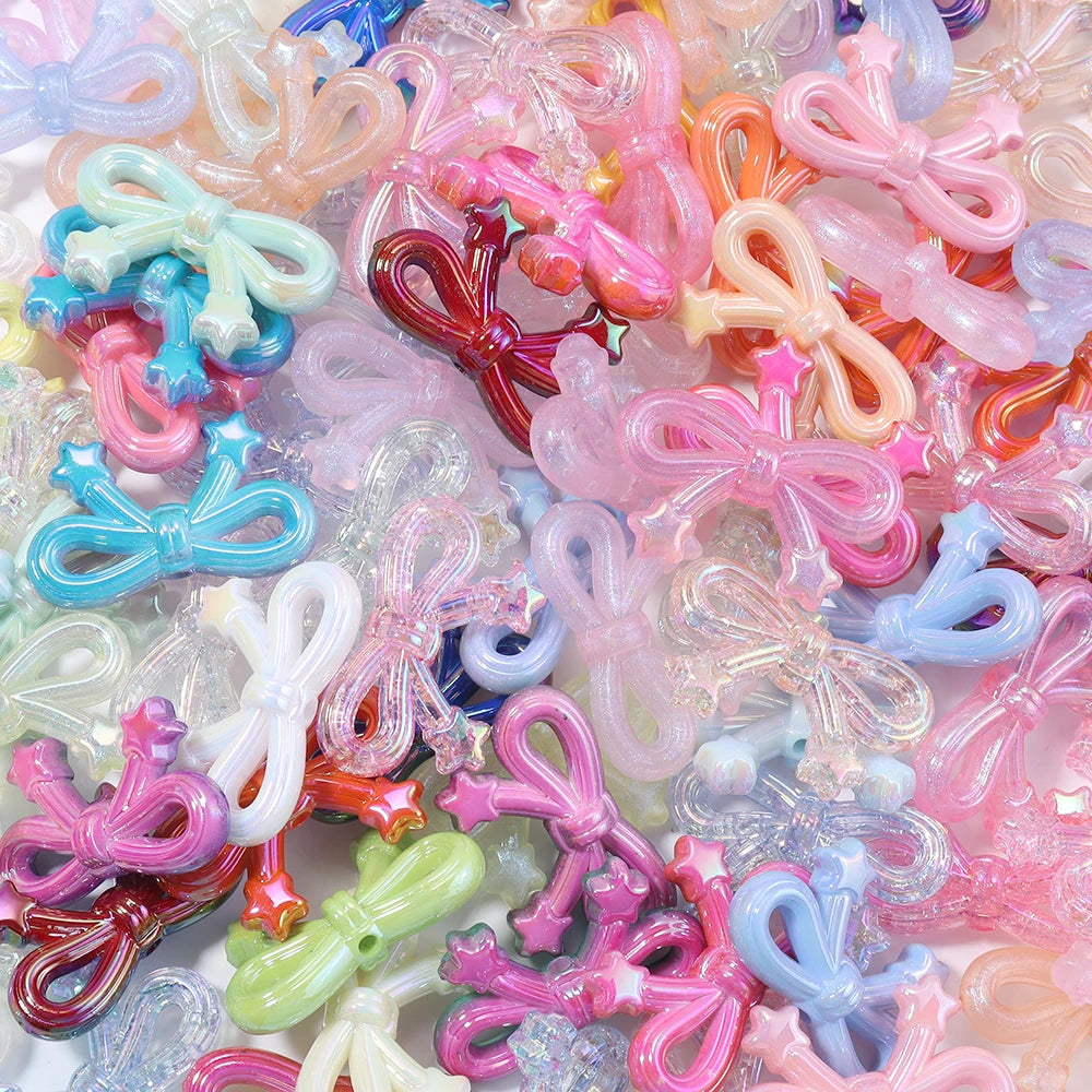 10pcs/lot Colorful Bow Acrylic Beads Sweet Bowknot Charms Loose Spacer