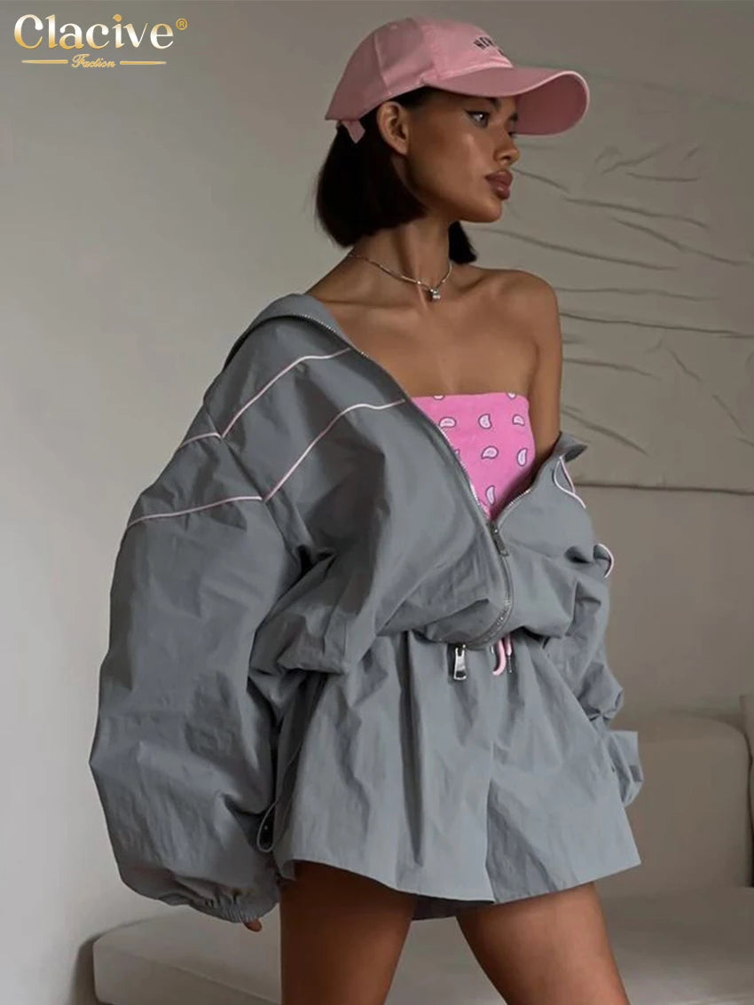 Clacive Fashion Loose Gray 2 Piece Sets Women Outfit 2024 Elegant Long