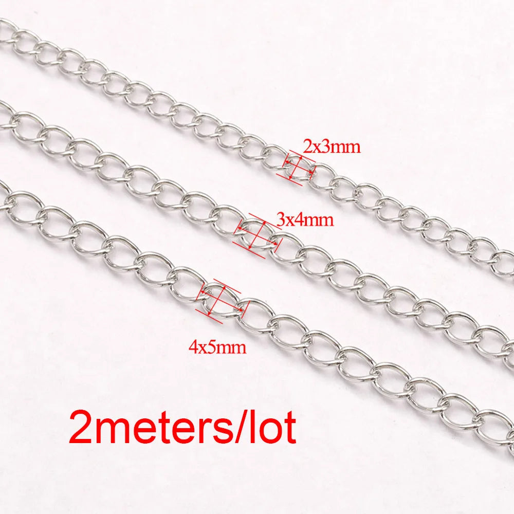 2 Meter Stainless Steel Extension Chain 2/3/4mm Gold Necklace Bracelet