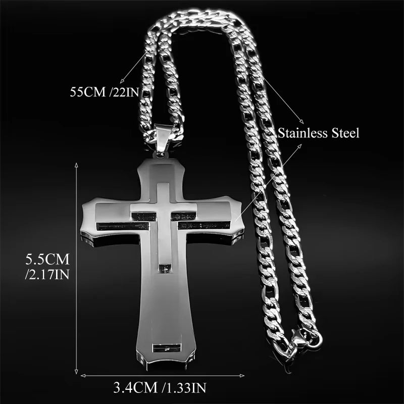 Big Jesus Christian Cross Pendant Necklace for Man Women Stainless