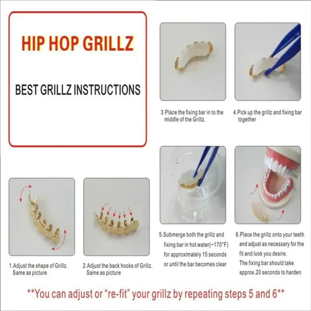 Hip Hop Teeth Grillz Set Top & Bottom Set Removable Design Hiphop