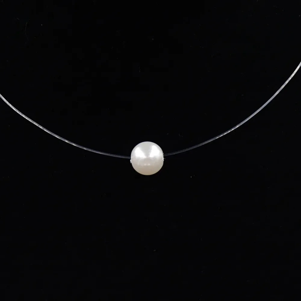 Hot Female Transparent Fishing Line Necklace Silver Color Invisible