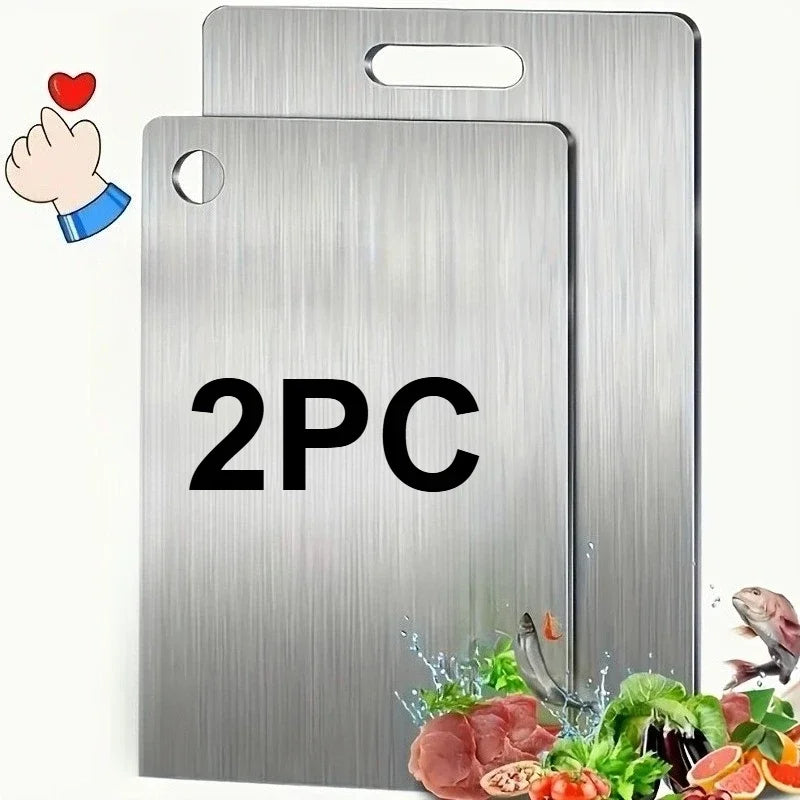 2pcs Stainless Steel Cutting Board Set - Heavy Duty Non-Slip for Meat